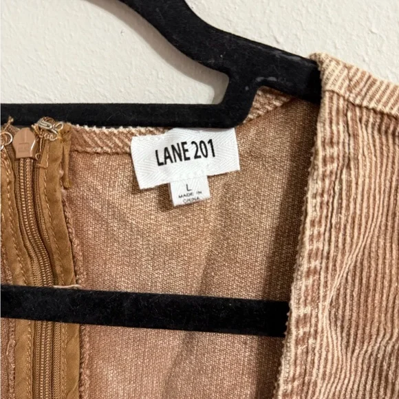 Elegant Tan Corduroy Sleeveless Dress - Picture 2 of 3